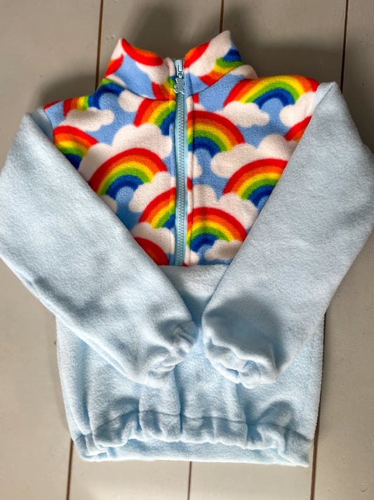 Handmade Kids Fleece Pullover – Rainbow & Clouds